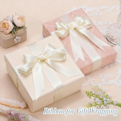 Double Faced Ivory Satin Ribbon 1 inch 60 Yards Cream Ribbon for Crafts Hair Bows Gift Wrapping Wedding Invitation Decorations