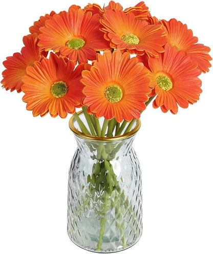 IPOPU Daisy Flowers Artificial,20PCS Orange Flowers Gerbera Daisy Fake Daisies for Wedding Party Office Home Decorations(Orange)