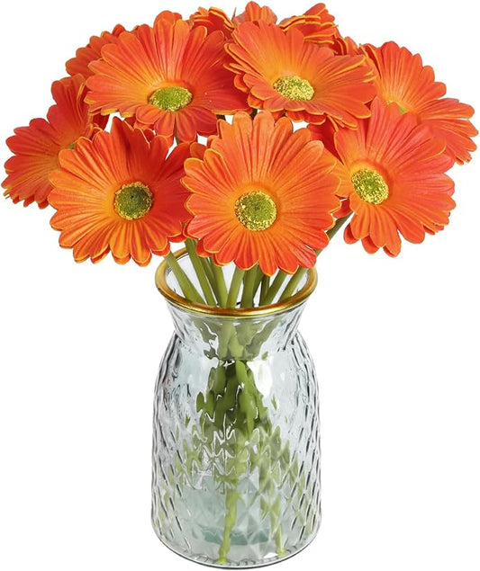 IPOPU Daisy Flowers Artificial,20PCS Orange Flowers Gerbera Daisy Fake Daisies for Wedding Party Office Home Decorations(Orange)
