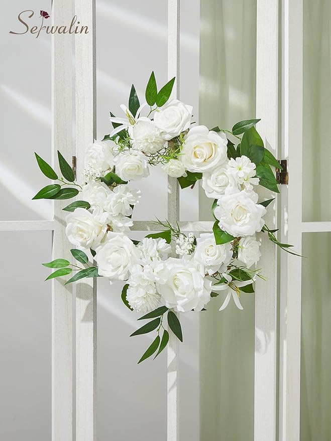 Serwalin White Flowers Artificial, Fake Roses Flowers for Wedding Cake Decoration, Silk Flowers for Wedding Bouquets Baby Shower Centerpieces Floral Arrangements Party Decor