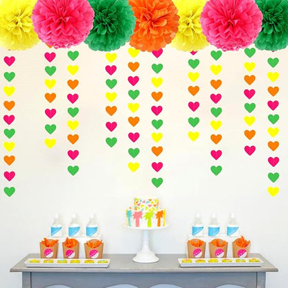 UV Neon Party Decorations Heart-Garland - 52ft Glow in The Dark Supplies,80s Hanging Streamers Banner,Girl Romantic Wedding Anniversary Baby Bridal Shower Engagement Decor Panduola