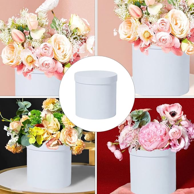 SEWACC 2pcs Round Floral Packaging Boxes Cardboard Buckets for Valentines Bridal Shower Favors DIY Flower Arrangements and Storage
