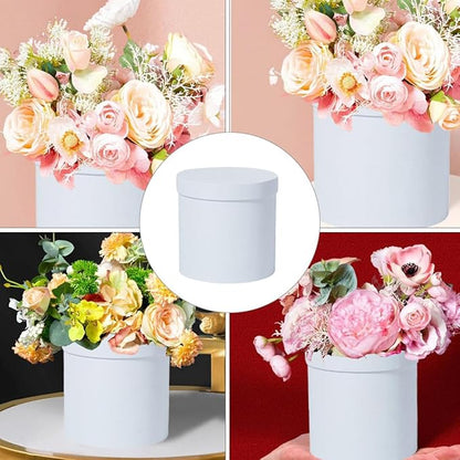SEWACC 2pcs Round Floral Packaging Boxes Cardboard Buckets for Valentines Bridal Shower Favors DIY Flower Arrangements and Storage