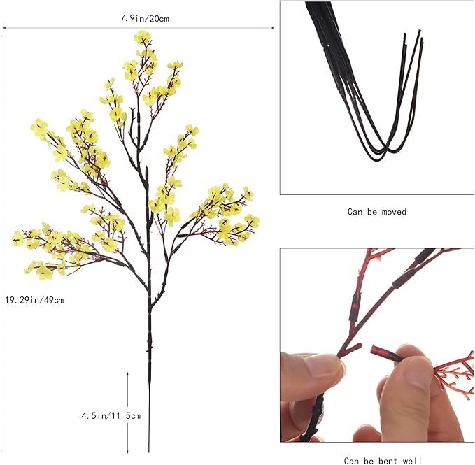 15PCS Artificial Baby Breath Flowers Fake Silk Real Touch DIY Floral Bouquets Decor Wedding Party Decoration Arrangements-Yellow