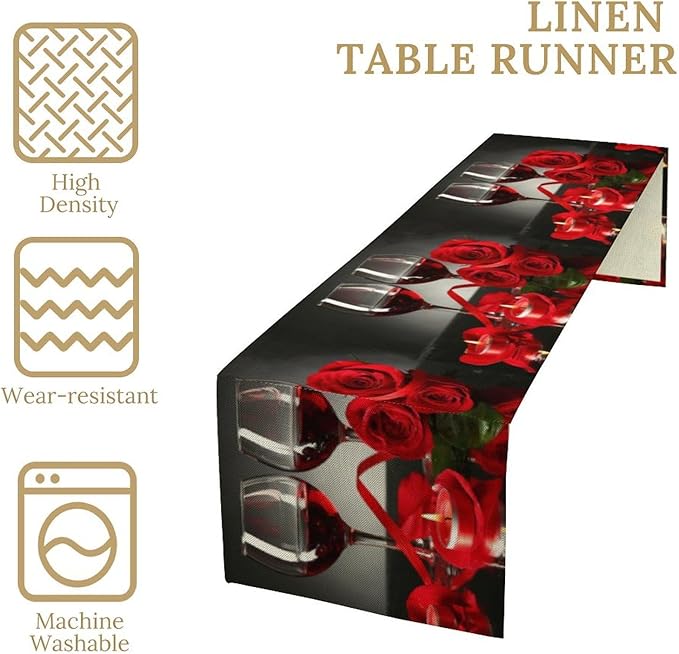 Retro Rose Red Wine Grape Print Table Runner,Table Dresser Runner, Kitchen Dining Table Runners for Indoor Outdoor Holiday Decor 13x36 Inch