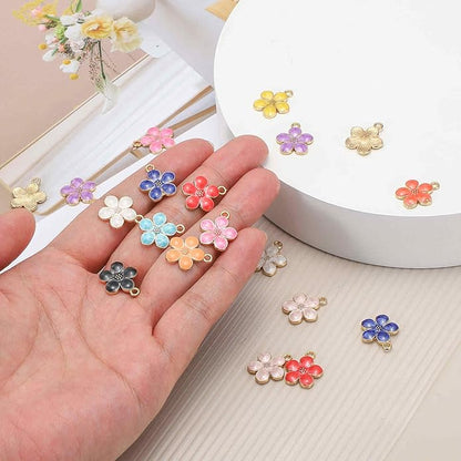 MECCANIXITY Enamel Charm Cherry Blossom Alloy Cute Small Flower Charm Gold Plated Pendant for Jewelry Making