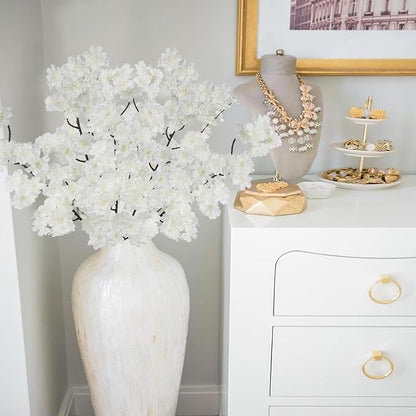 2 Pcs Artificial Cherry Blossom Flowers Branches 41" Faux Cherry Blossom Long Stem White Silk Cherry Blossom Tree Tall Fake Flower Arrangement for Home Wedding Centerpieces Spring Indoor Decor