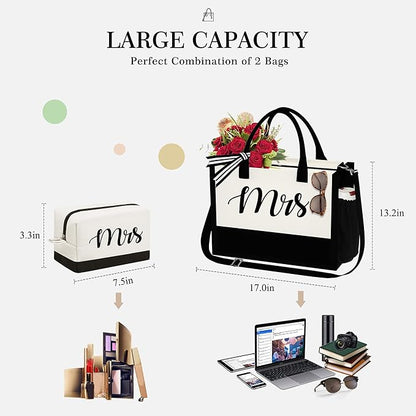 YOOLIFE Christmas Gifts for Women - Initial Canvas Tote Bag & Makeup Bag, Birthday Gifts for Women Mom Sister Friends