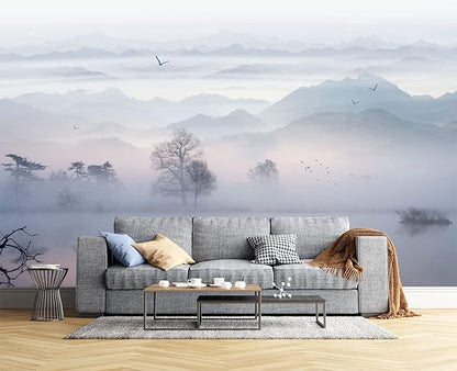 Misty Mountain Forest Wall Mural Wallpaper for Bedroom 178" x 117"
