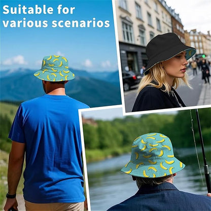 Bucket Hat for Women Men Unisex Sun Cap Packable Outdoor Fisherman Hat Headwear,Reversible Double-Side-Wear
