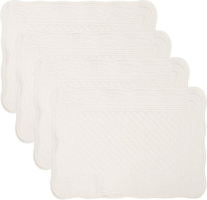 Quilted Placemats Set of 4 18"X13" Cotton Placemats Washable Cloth Table Mats for Kitchen Table (Cream White)