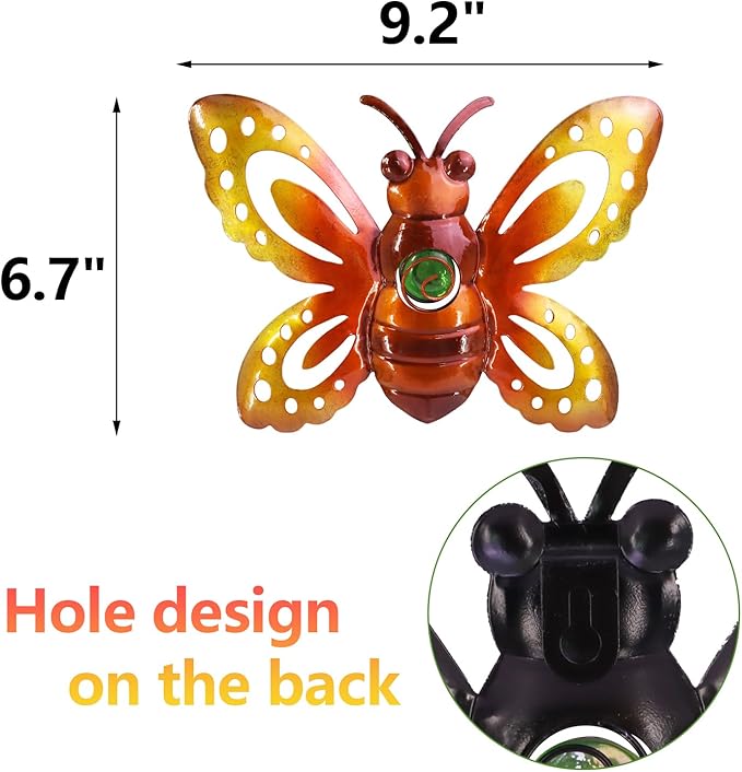 Garden Decor Clearance Metal Bee Wall Art Sculpture, Large Bee Wall Decor Christmas Garden Decoration Hanging for Yard Lawn Patio Living Room Bedroom, 3 Pack, Gift for Family