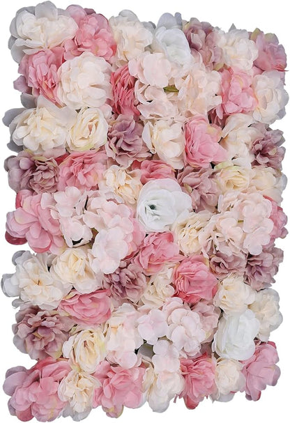 15.74"x 23.62" Artificial Flower Wall Panels,Flower Wall Mat Silk Flower Panels for Outdoor Garden Backyard Fence Fence Privacy Screen and Indoor Wall Decor (12Pcs Pink+White)