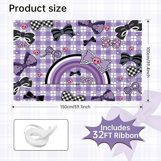 3x5ft Cartoon Purple Birthday Backdrop, Happy Birthday Decoration Background, Cute Rabbit Bow Theme Party Supplies Outdoor Indoor Photo Banner