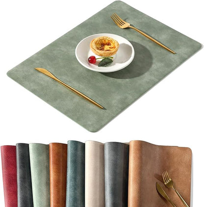 UnivoColors Washed Cowhide Pattern PU Leather Placemats Set of 6 Heat Resistant Kitchen Table Mats, Waterproof Wipeable for Party Decoration(Green)