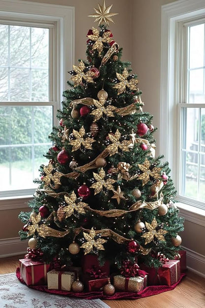 Hollyone 3PCS Poinsettia Christmas Flowers Artificial 11" Large Black and Gold Glitter Poinsettia Flower Christmas Tree Ornaments Floral Picks for Tree Wreath Garland Vase Table Centerpiece Home Decor