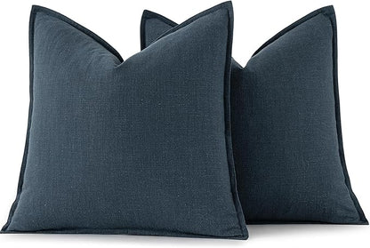 MIULEE Decorative Linen Pillow Covers 18x18 Inch Navy Blue Boho Farmhouse Neutral Couch Throw Pillows for Bed Pack of 2 Accent Coastal Modern Pillowcase Summer Sofa Livingroom Home Decor