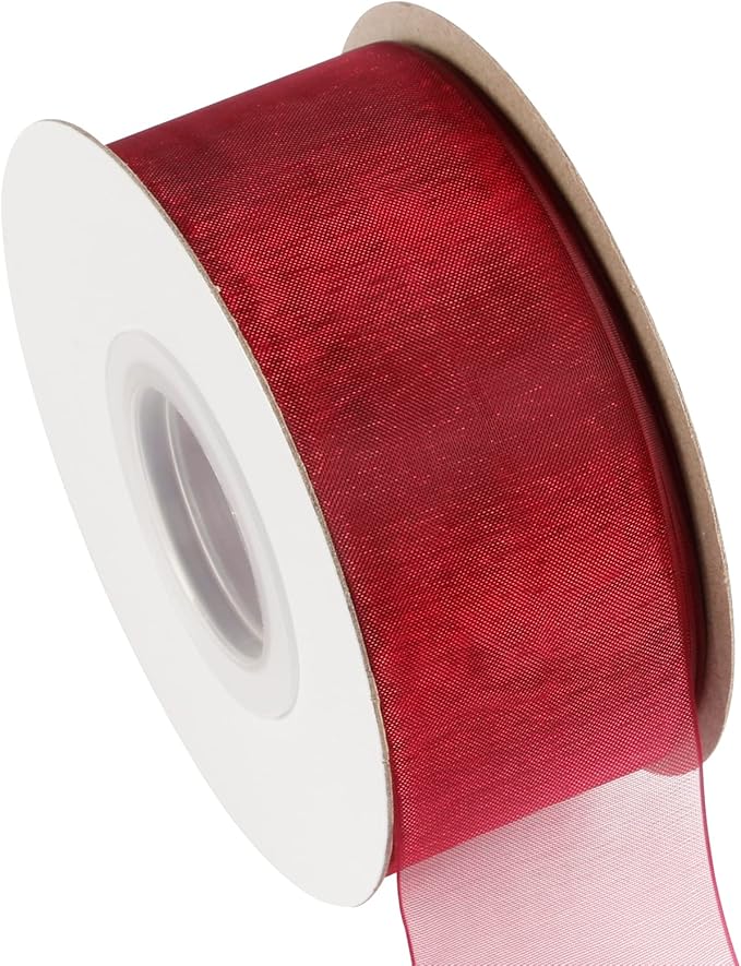 1-1/2 Inch Wine Shimmer Sheer Organza Ribbon Sheer Chiffon Ribbon 50 Yards-Roll Multiple Colors Available for Gift Wrapping Wedding Events Christmas Décor