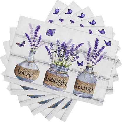 Lavender Flower Placemats Set of 6 Farmhouse Purple Floral Table Mats Washable Place mats for Home Party Indoor Kitchen Dining Table Decoration 12x18 Inch