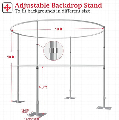 EMART Backdrop Stand Heavy Duty 10x10Ft, Round Pipe and Drape Photo Background Support Kit, Adjustable Metal Frame with Flat Base for Photography Wedding Birthday Party Decorations