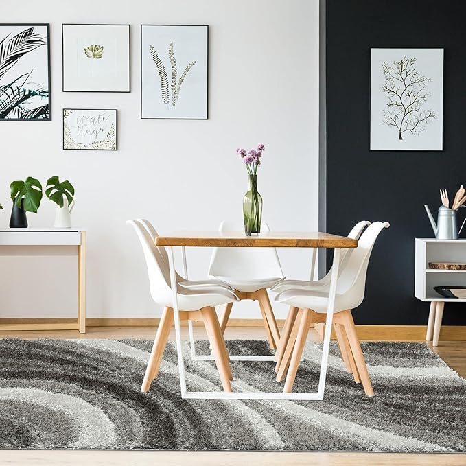 LUXE WEAVERS Lantanas Collection 7070 Grey 8x10 Modern Shag Geometric Area Rug