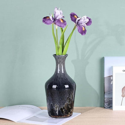 Hand Blown Glass Vase Smoke Gray – Murano Style Art Glass Vase with Rounded Belly and Wide Mouth, Bubble Vase, Elegant Centerpiece for Floral Arrangements in Dining or Living Room (Gray)