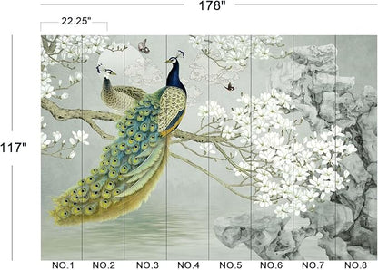 Magnolia Flower Peacock Chinoiserie Wallpaper for Bedroom 178" x 117"