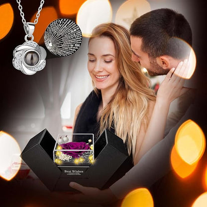 Preserved Purple Real Rose-Eternal Flowers Rose Gifts for Mom Grandma Wife Girlfriend on Mothers Day Birthday Valentines Christmas Anniversary Romantic Gifts for Her with I Love You Necklace
