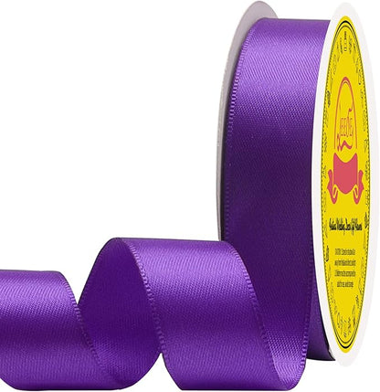 Double Face Purple Satin Ribbon 7/8 inch X 25 Yards Polyester Purple Ribbon for Gift Wrapping Very Suitable for Weddings Party Invitation Decorations and More