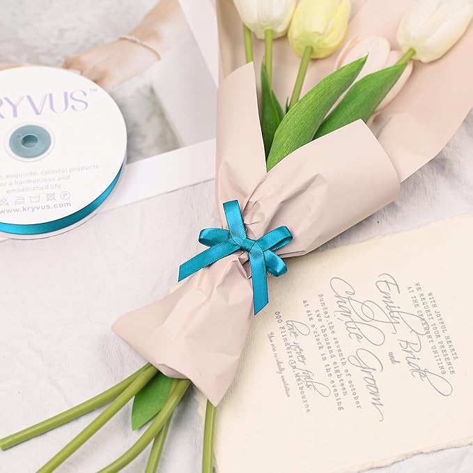 Turquoise Blue Satin Ribbon, Double Faced 3/8 Inch X 25 Yards Turquoise Ribbon, Premium Satin Ribbon for Gift Wrapping, Crafts, Hair Bow Making, Sewing, Flower Bouquet, Wedding Party Decor