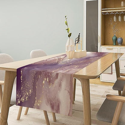 Pink Marble Table Runner Purple Maroon Gold Veins Unique Ombre Abstract Modern Luxury Ink Texture Seasonal Dinner Runner Table Decoration for Home Kitchen Dining Holiday Party 13x60in
