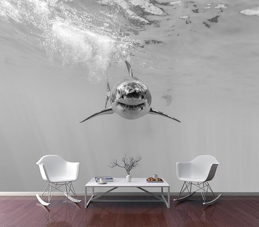 Eierme-Ferocious Great White Shark Mural Wallpaper Peel and Stick 90" x 67"