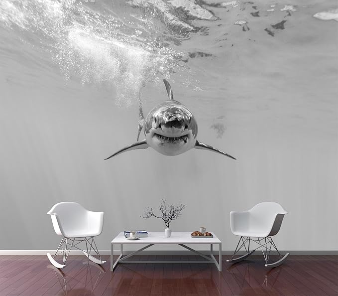 Eierme-Ferocious Great White Shark Mural Wallpaper Peel and Stick 137" x 102"