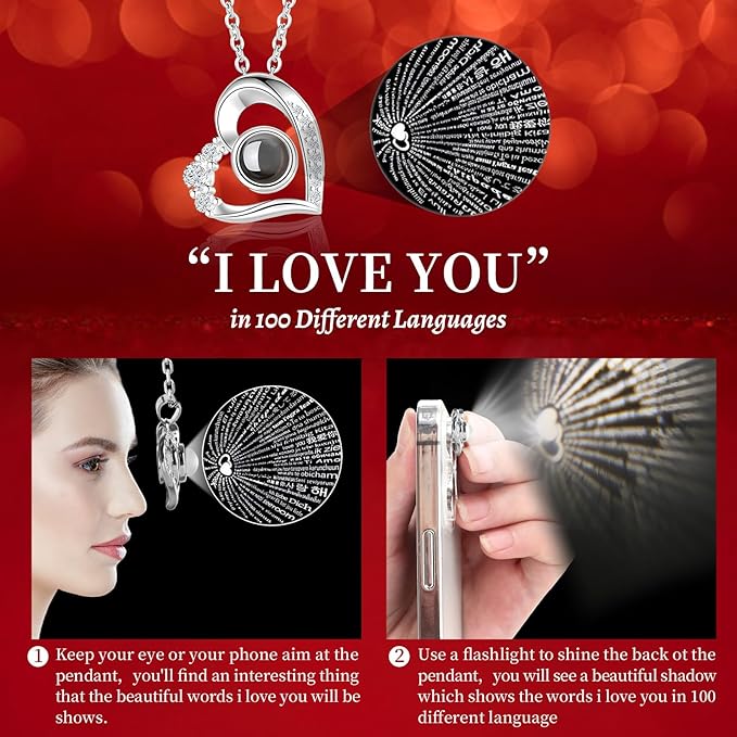 Preserved Red Real Rose with I Love You Necklace, Birthday Gifts for Women Her Mom Wife Girlfriend Grandma Christmas Anniversary Romantic-Red