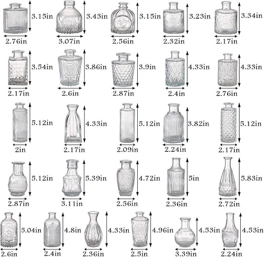 Bud Vases in Bulk 30, Clear Glass Bud Vases for Centerpieces, Small Vase for Flowers, Mini Vintage Flower Vase for Centerpieces, Wedding Table Decor, Home Decor