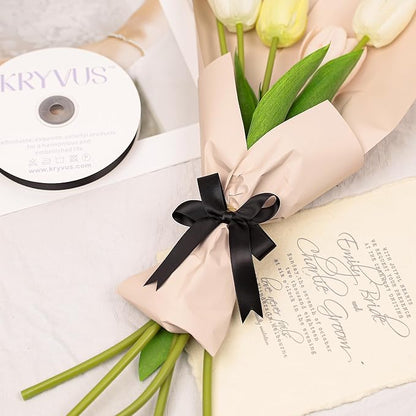 Black Satin Ribbon, Double Faced 5/8 Inch X 25 Yards Black Ribbon, Premium Satin Ribbons for Gift Wrapping, Crafts, Hair Bow Making, Sewing, Flower Bouquet, Wedding Party Decor