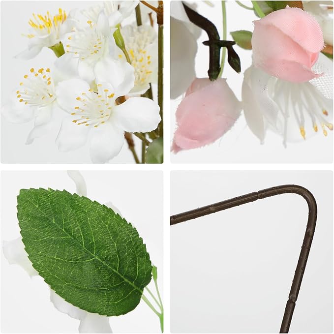 DILATATA Artificial Cherry Blossom Flowers 5 Pcs Silk Cherry Blossom Stems 22 Inch Long Stems Faux Silk Peach Flowers for Tall Vase Spring Decor Wedding Party Home Table Arrangement - White