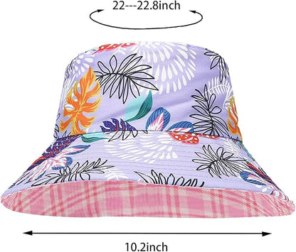 Bucket Hat for Women Men, Cotton Reversible Double Side Wear Sun Hats Beach Fisherman Hat
