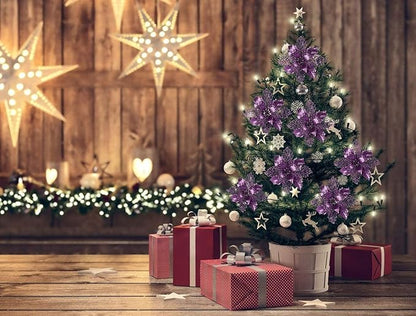 RECUTMS 10 Packs Christmas Glitter Poinsettia Flowers Artificial Christmas Flowers Decorations Wedding Xmas Tree New Year Ornaments Xmas Garland Wreath DIY Decorations Supplies(Light Purple)