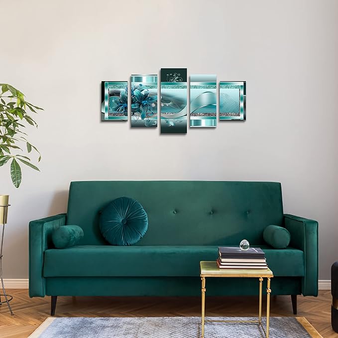 LUDUHU Turquoise Orchid Flowers Canvas Print - Abstract Green Floral Poster, Orchid Wall Art Painting Decor for Home Decoration Artwork Picture Bedroom Green Floral (A,Oversize 40x20inch)