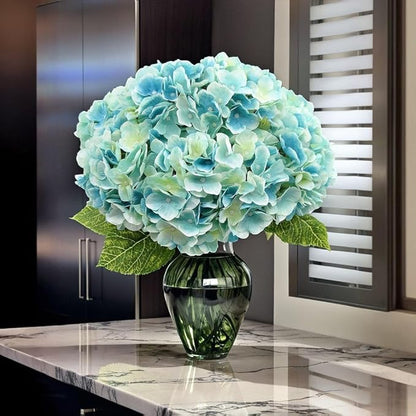2Bouquets Artificial Fake Flowers Plants Silk Hydrangea Arrangements Wedding Bouquets Decorations Plastic Floral Home Kitchen Garden Party Festival Bar DIY (Light Blue,5 Flower Heads)