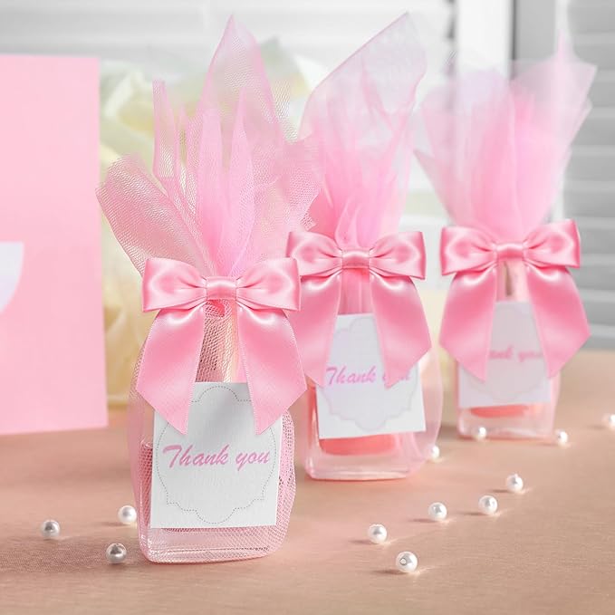 WRAPAHOLIC 30 Pcs 3" Pink Satin Ribbon Bows with Twist Tie - Pretied Premade Craft Bows for Christmas Party Crafts Treat Bags Gift Wrapping Wedding Baby Shower Birthday