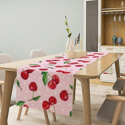 Red Cherry Table Runner,Spring Summer Fruit Tropical Birthday Party Decorations Dining Room Home Kitchen Table Decor 13 x 90Inch