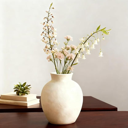 6.1 Inch White Ceramic Vase，Rustic Bohemian Terracotta Vase,Wabi-Sabi Style, Handmade Farmhouse Vase,Suitable for Home décor, Tables, Living Rooms, entryways, Fireplace Decorations, and Weddings