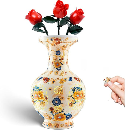 3D Puzzle Vase for Adults, 200 Curved Pieces DIY LED Vase, Unique Craft Kit for Home Decoration, Creative Hobby Gift for Women, Ideal Housewarming & Birthday Gifts (Vintage Floral Cream)