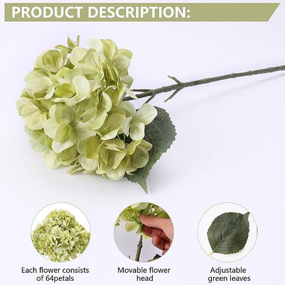 4 Pcs Long Stem Big Size Artificial Hydrangea Flowers for Home Wedding Decor, Party Centerpieces, Office Decoration,Shower (Lime Green)