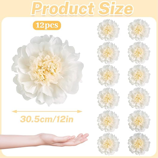 PATTEPOINT 12PCS White Paper Flowers Decorations for Wall Giant Tissue Paper Flowers 12'' White Giant Crepe Artificial Flowers Large Flowers for Wedding Birthday Baby Shower Party Home Decor Supplies