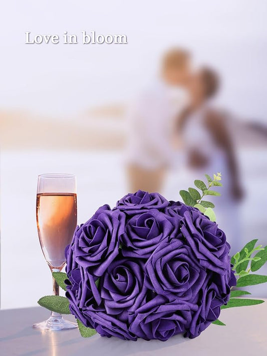 MACTING Artificial Flower Roses 60PCS Real Touch Fake Flowers with Stem Foam Rose for DIY Wedding Bouquet Table Centerpieces Craft Party Holiday Home Spring Valentines Day Decorations,Dusty Purple