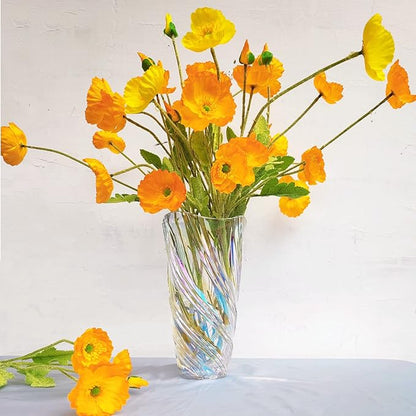 9.4" High Colorful Glass Vase,Elegant Spiral Decorative Centerpiece for Home, Office,Wedding, Stylish Glass Flower Vase