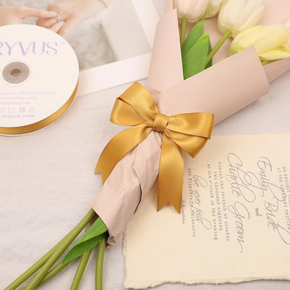 Old Gold Satin Ribbon, Double Faced 7/8 Inch X 25 Yards Old Gold Ribbon, Premium Satin Ribbon for Gift Wrapping, Crafts, Hair Bow Making, Sewing, Flower Bouquet, Wedding Party Decor